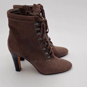 Halogen Vero Cuoio - 4" Heel Lace Up Brown Leather Granny Ankle Boots - Size 8.5